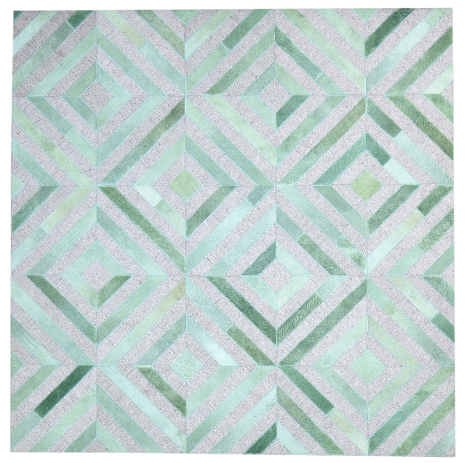 Green Leather / Cotton Rug 6X6 Modern Hand Woven Moroccan Diamond Room Size   7864866046101
