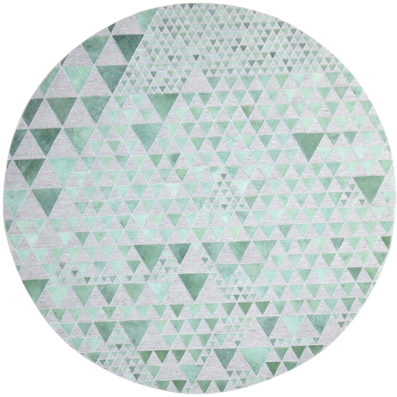 Green Leather / Cotton Rug 6X6 Modern Hand Woven Scandinavian Triangles Room Size   7864945148053