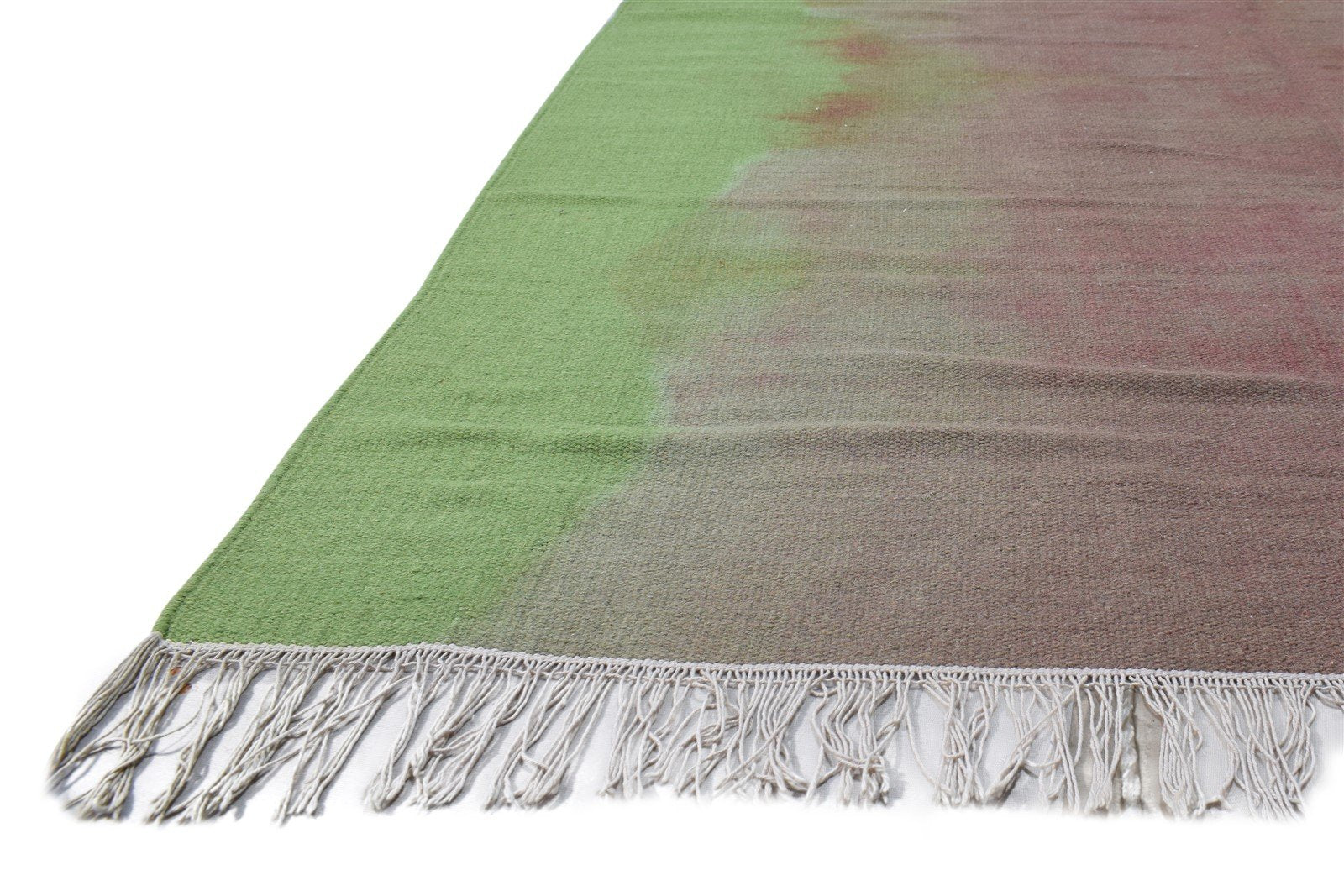 Green Wool Rug 5' X 8' Modern Dhurrie Shibori Ombre Room Size Carpet   7865164988565