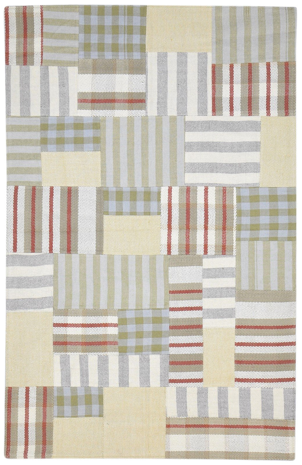Green Wool Rug 5' X 8' Modern Jacquard Loom Scandinavian Plaids Room Size Carpet   7865054331029