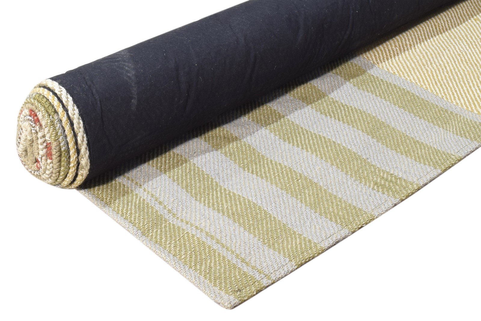 Green Wool Rug 5' X 8' Modern Jacquard Loom Scandinavian Plaids Room Size Carpet   7865054331029