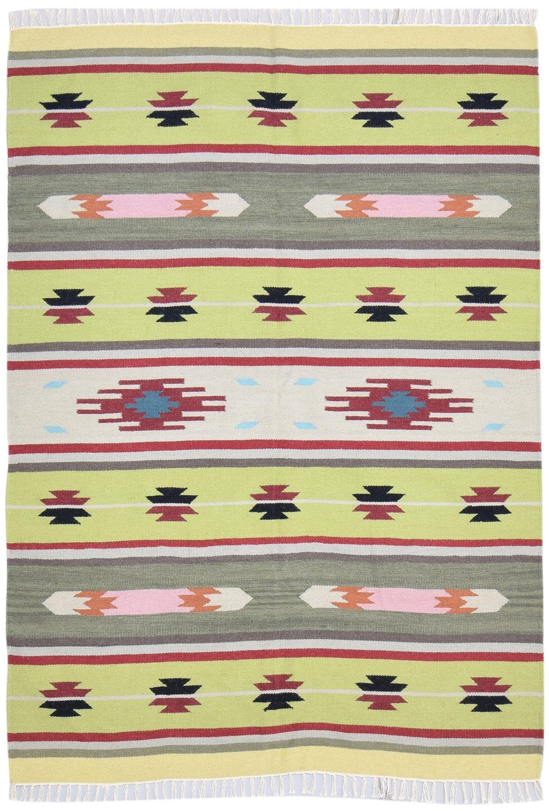 Green Wool Rug 6' X 8' Persian Dhurrie Southwestern Tribal Room Size Carpet   7864393891989