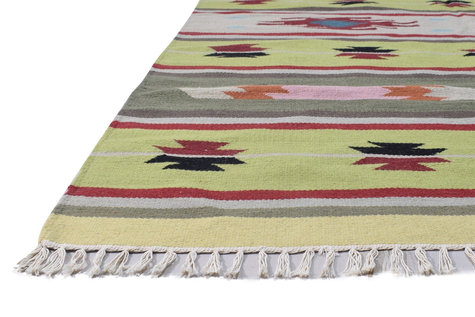 Green Wool Rug 6' X 8' Persian Dhurrie Southwestern Tribal Room Size Carpet   7864393891989