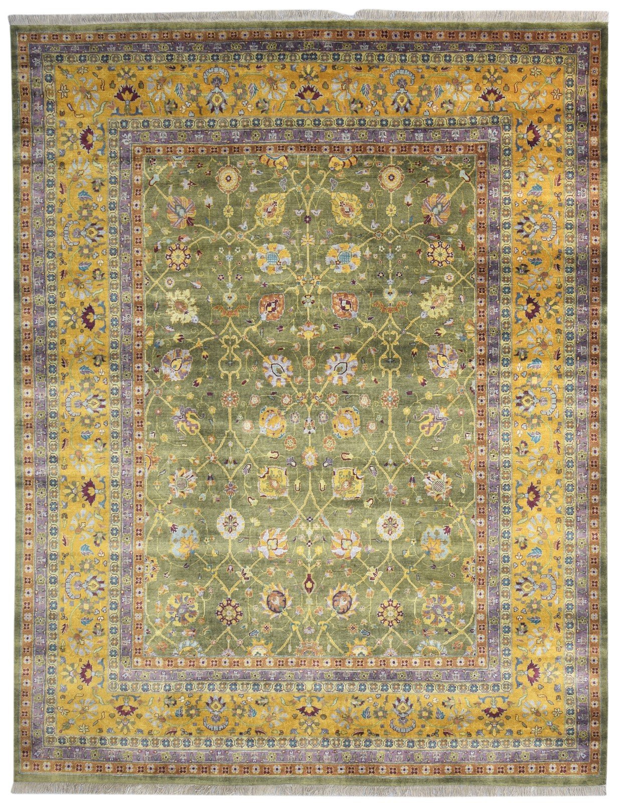 Green Wool Rug 8' X 10' Persian Hand Knotted Kashan Oriental Large Carpet   7864676909205