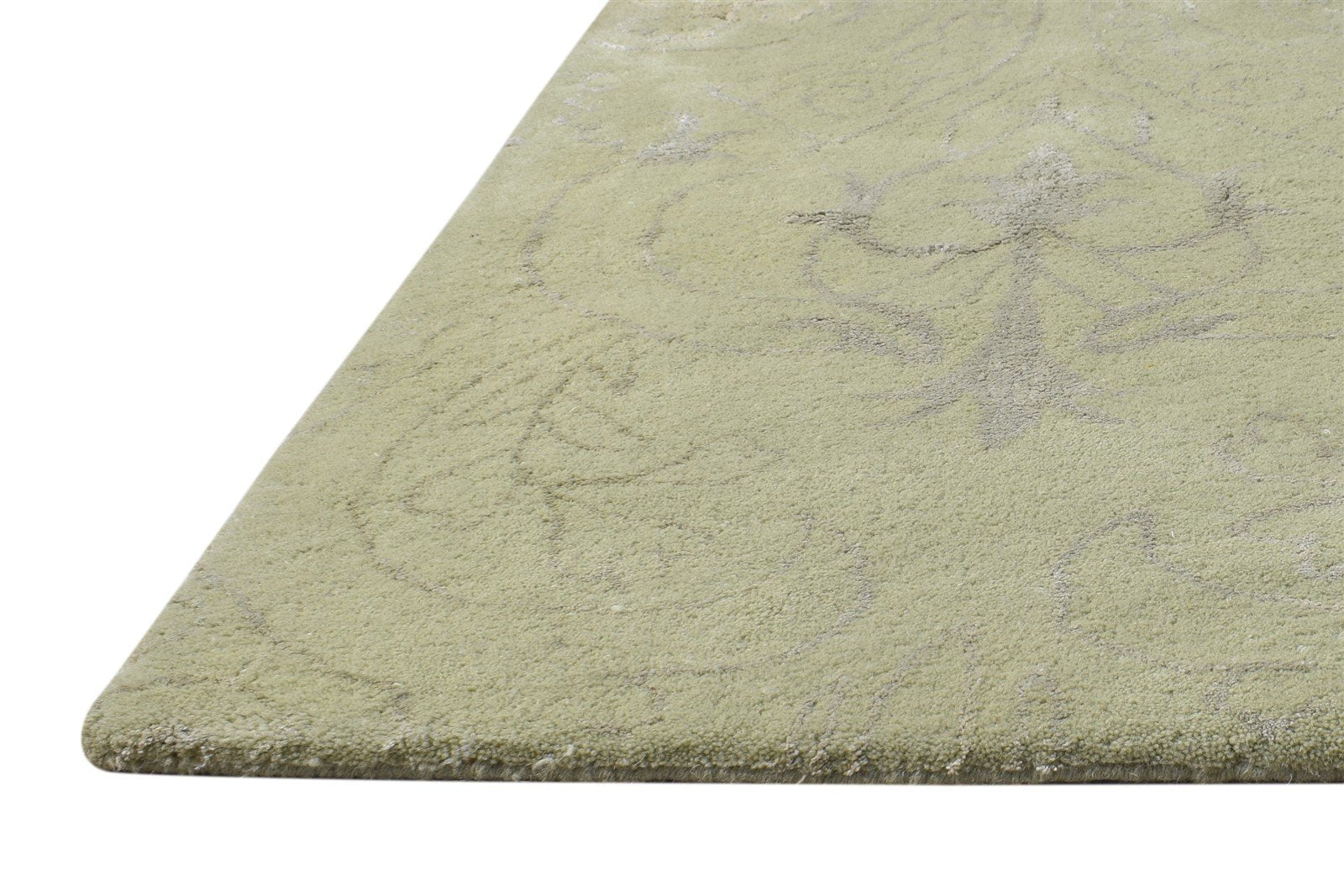 Green Wool / Silk Rug 2' X 3' Modern Hand Tufted French Floral Small Carpet   7865141854357