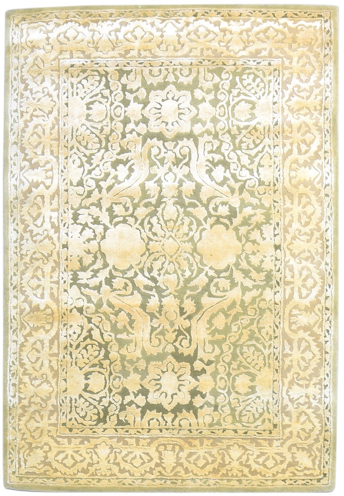 Green Wool / Silk Rug 4X6 Persian Hand Tufted Mughal Oriental Room Size Carpet   7865109446805