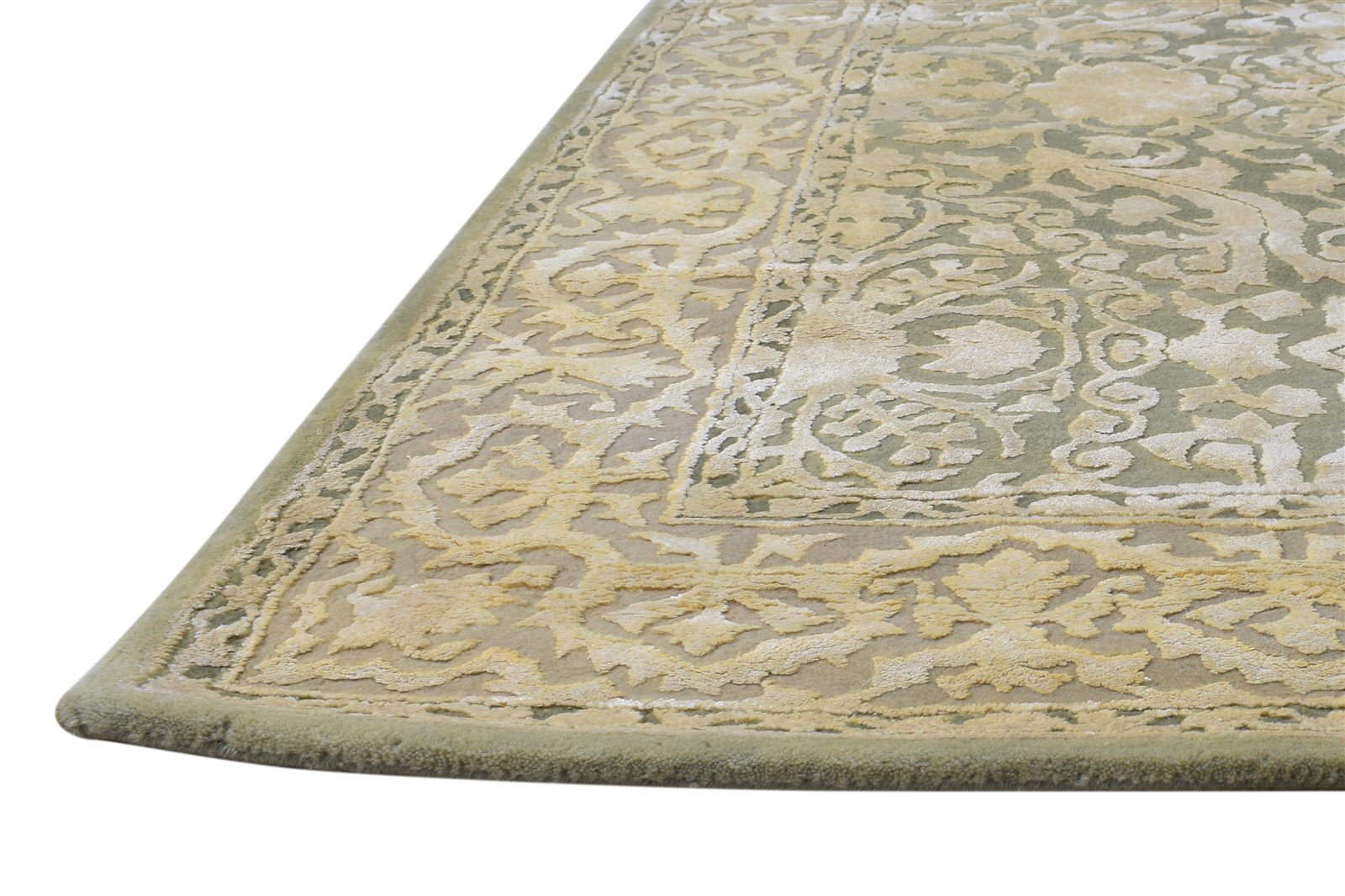 Green Wool / Silk Rug 4X6 Persian Hand Tufted Mughal Oriental Room Size Carpet   7865109446805