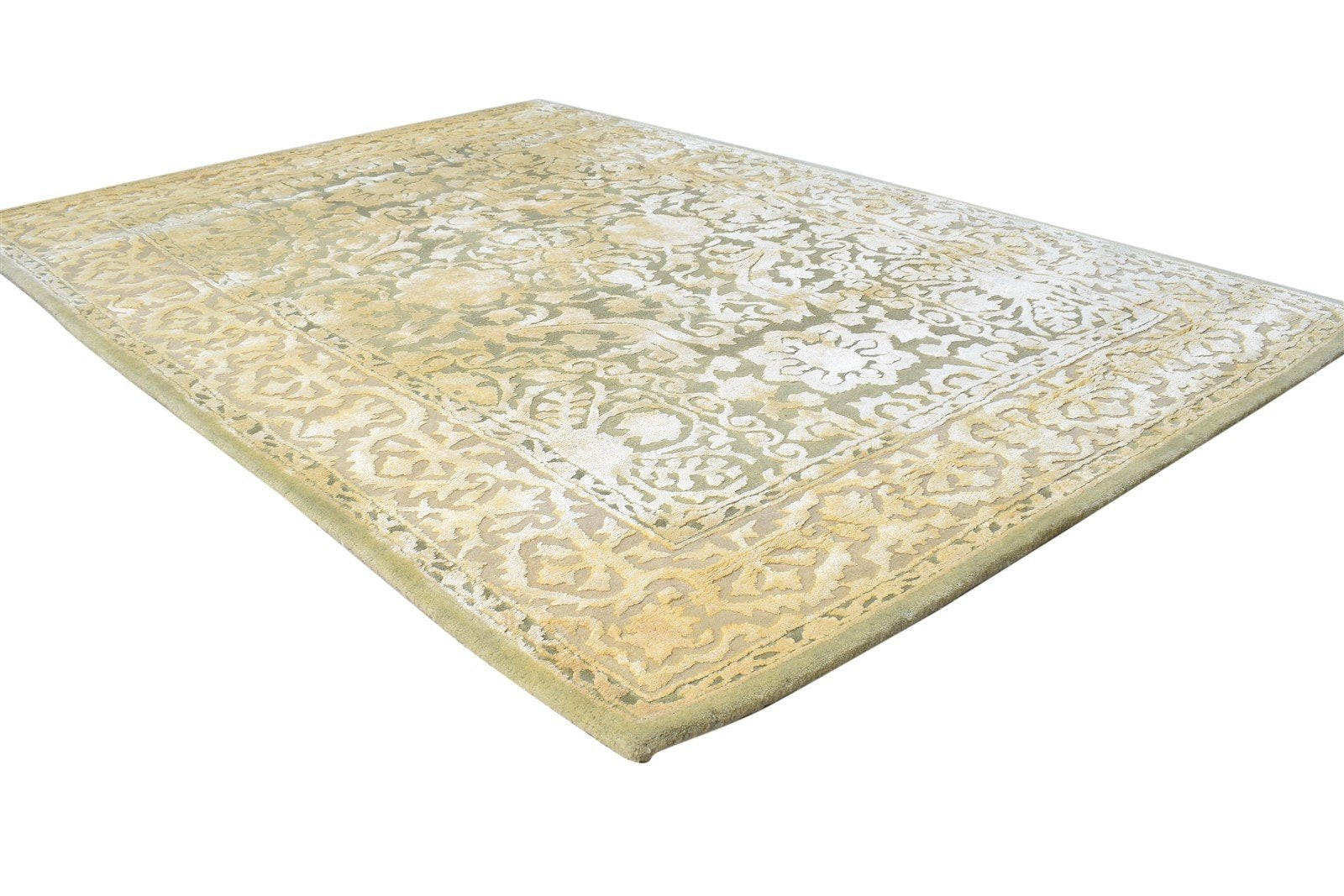 Green Wool / Silk Rug 4X6 Persian Hand Tufted Mughal Oriental Room Size Carpet   7865109446805