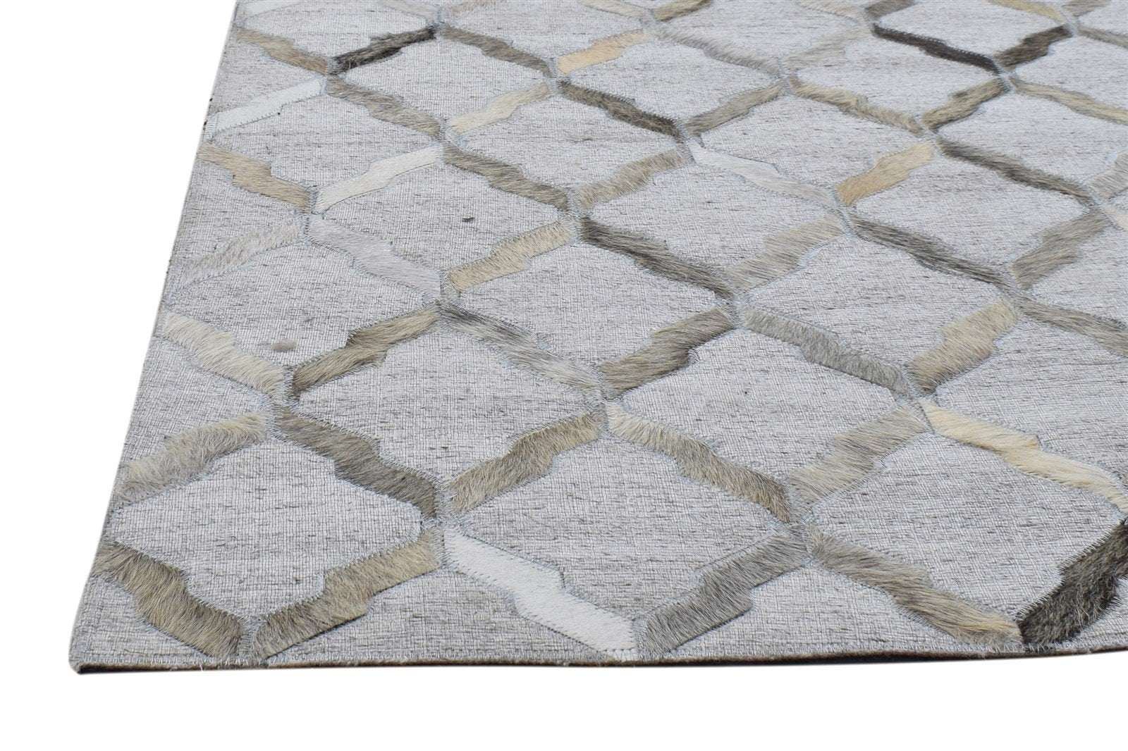 Grey Leather / Cotton Rug 2'6"x12 Modern Hand Woven Scandinavian Geometric Small   7864106090645