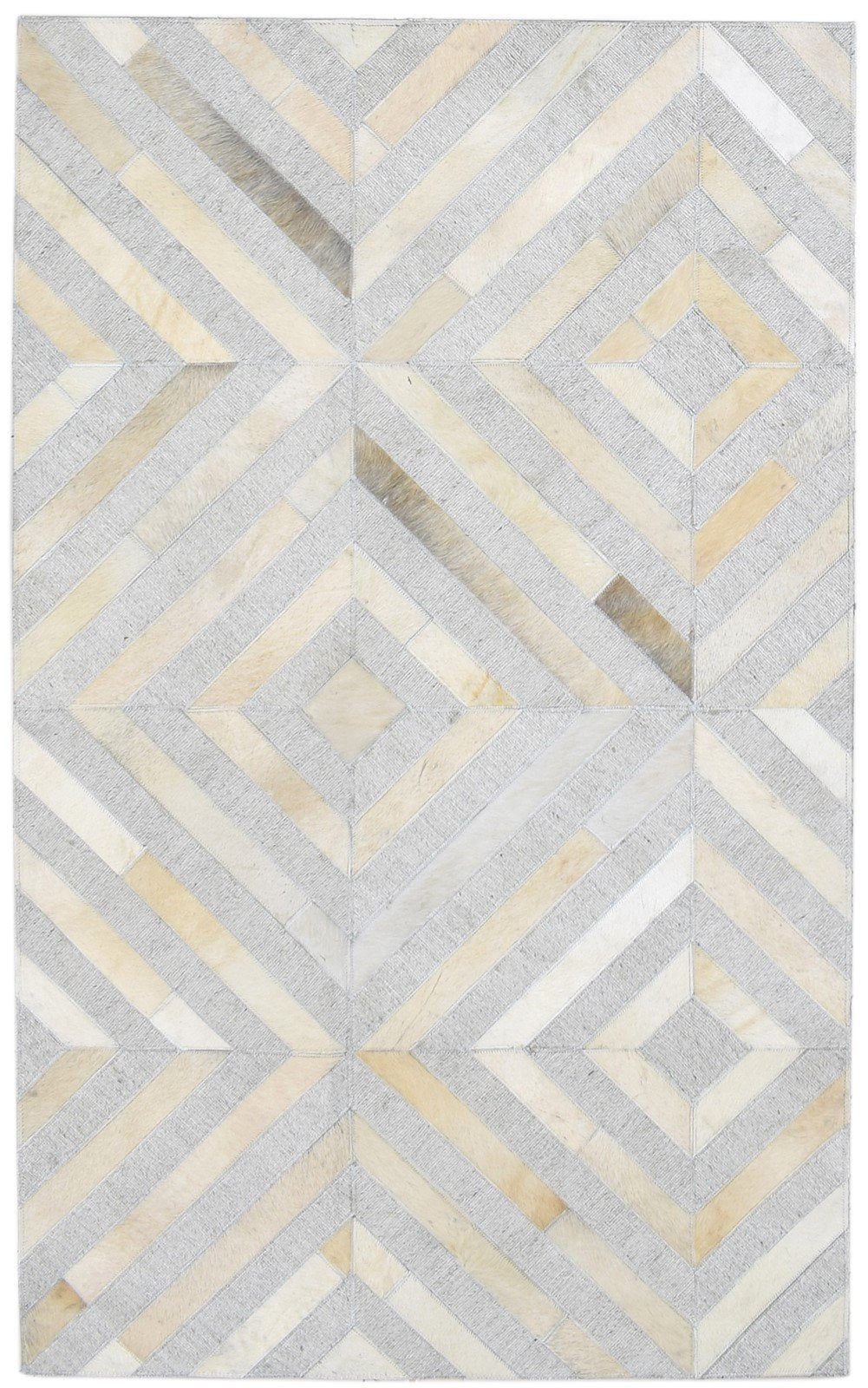 Grey Leather / Cotton Rug 3X5 Modern Hand Woven Scandinavian Diamond Room Size   7864092426389