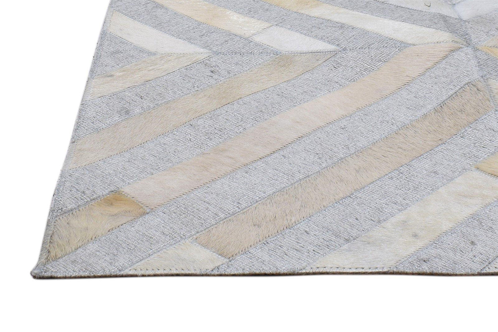 Grey Leather / Cotton Rug 3X5 Modern Hand Woven Scandinavian Diamond Room Size   7864092426389