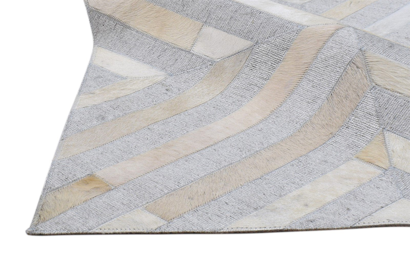 Grey Leather / Cotton Rug 3X5 Modern Hand Woven Scandinavian Diamond Room Size   7864092426389