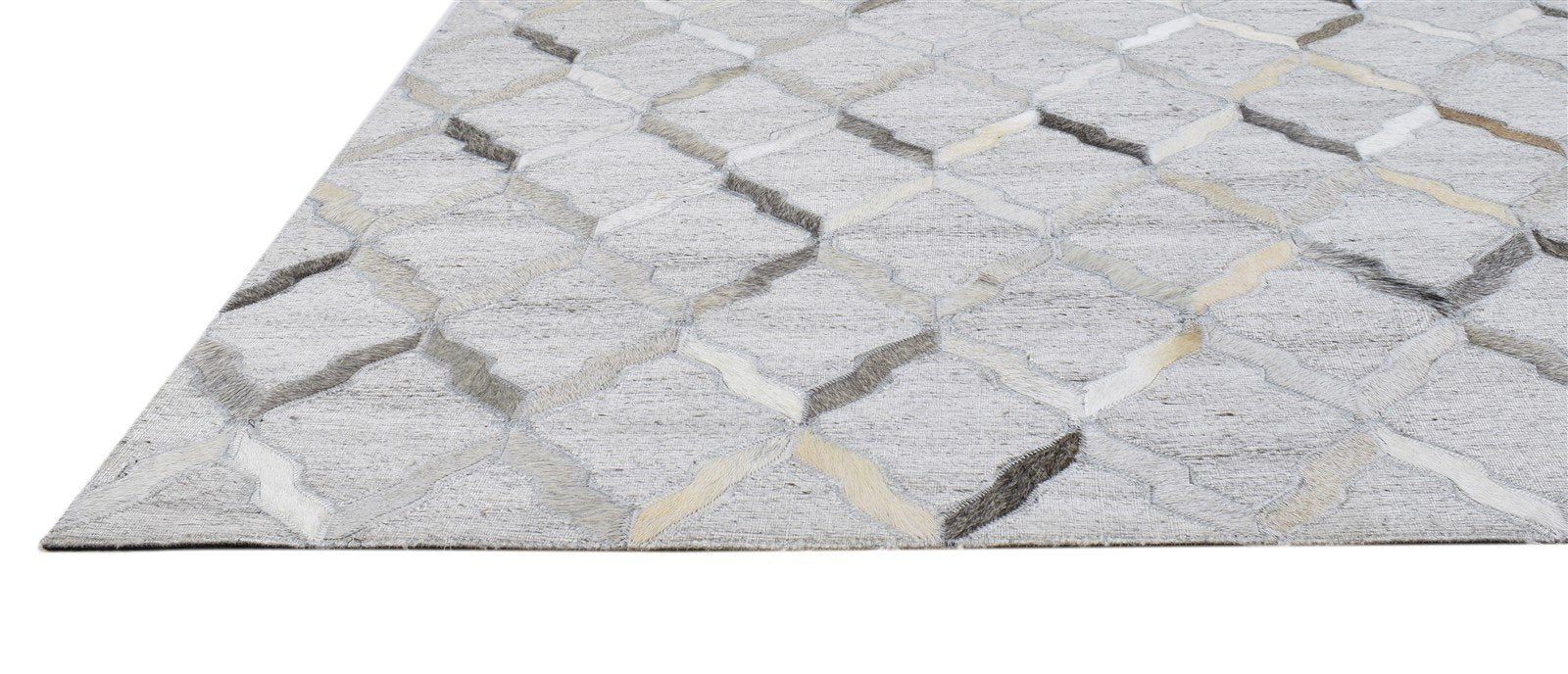 Grey Leather / Cotton Rug 4X6 Modern Hand Woven Moroccan Trellis Room Size   7864092295317