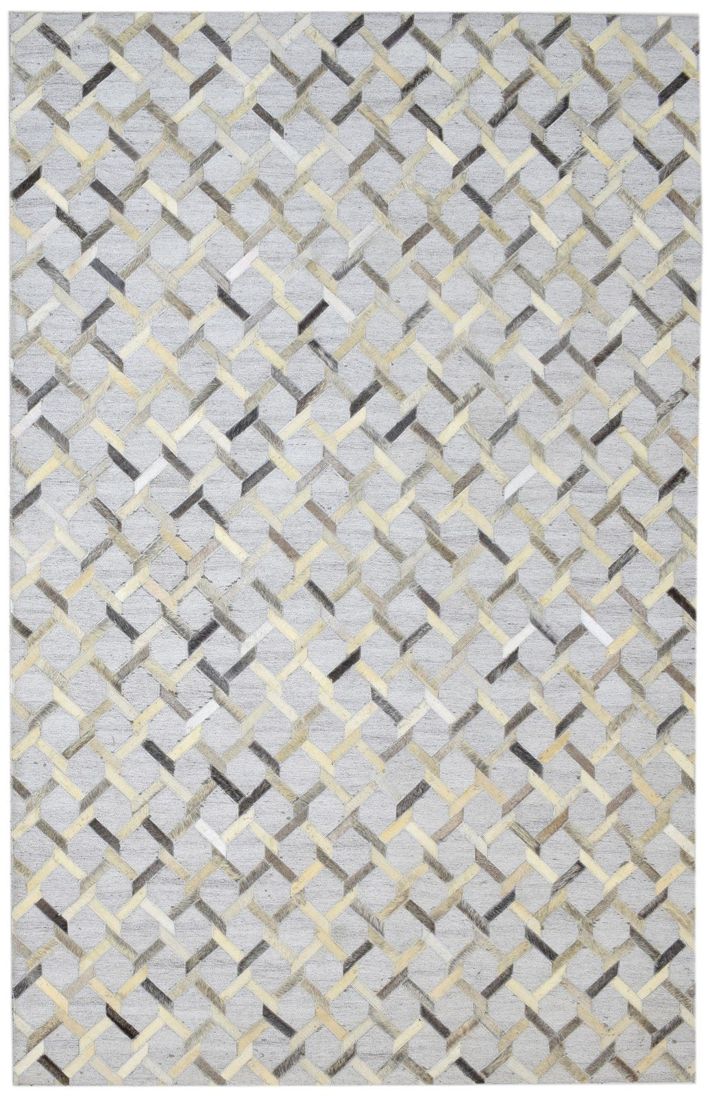 Grey Leather / Cotton Rug 5X8 Modern Hand Woven Moroccan Trellis Room Size   7860658503829