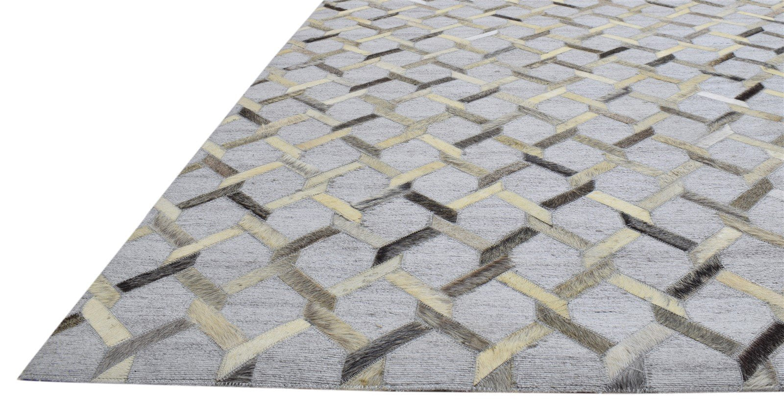 Grey Leather / Cotton Rug 5X8 Modern Hand Woven Moroccan Trellis Room Size   7860658503829