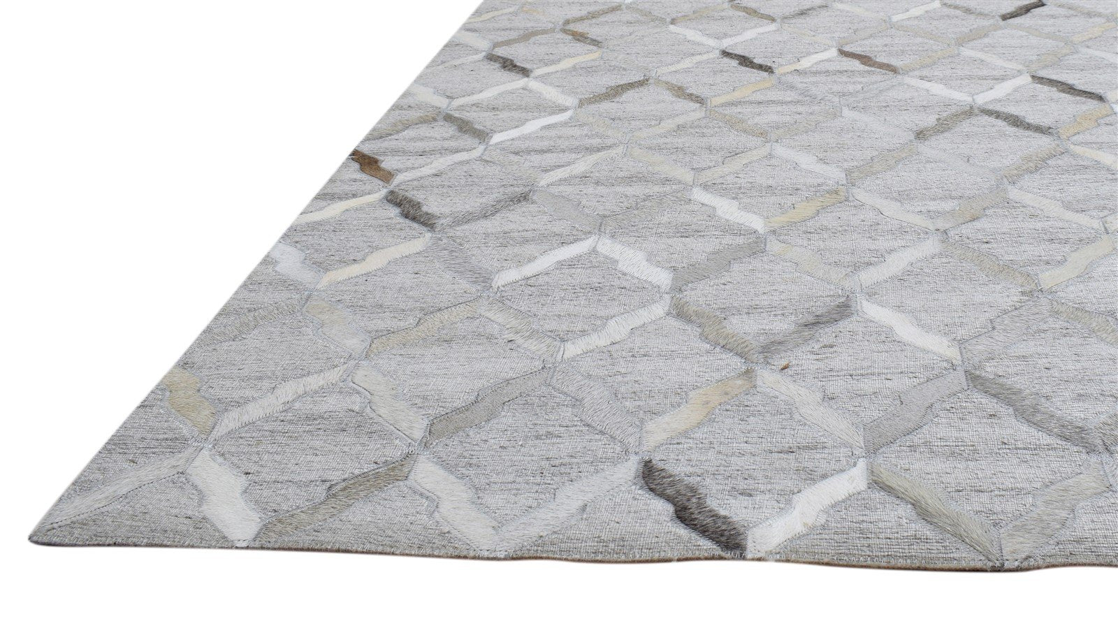 Grey Leather / Cotton Rug 5X8 Modern Hand Woven Moroccan Trellis Room Size   7860683374741