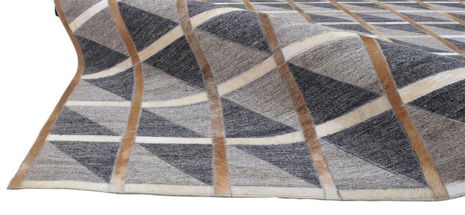 Grey Leather / Cotton Rug 6X9 Modern Hand Woven Scandinavian Plaids Large Carpet   7860683669653