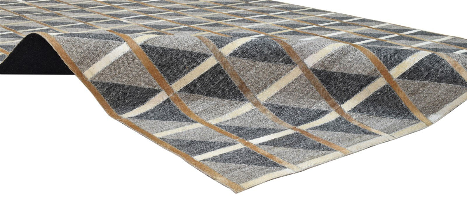 Grey Leather / Cotton Rug 6X9 Modern Hand Woven Scandinavian Plaids Large Carpet   7860683669653