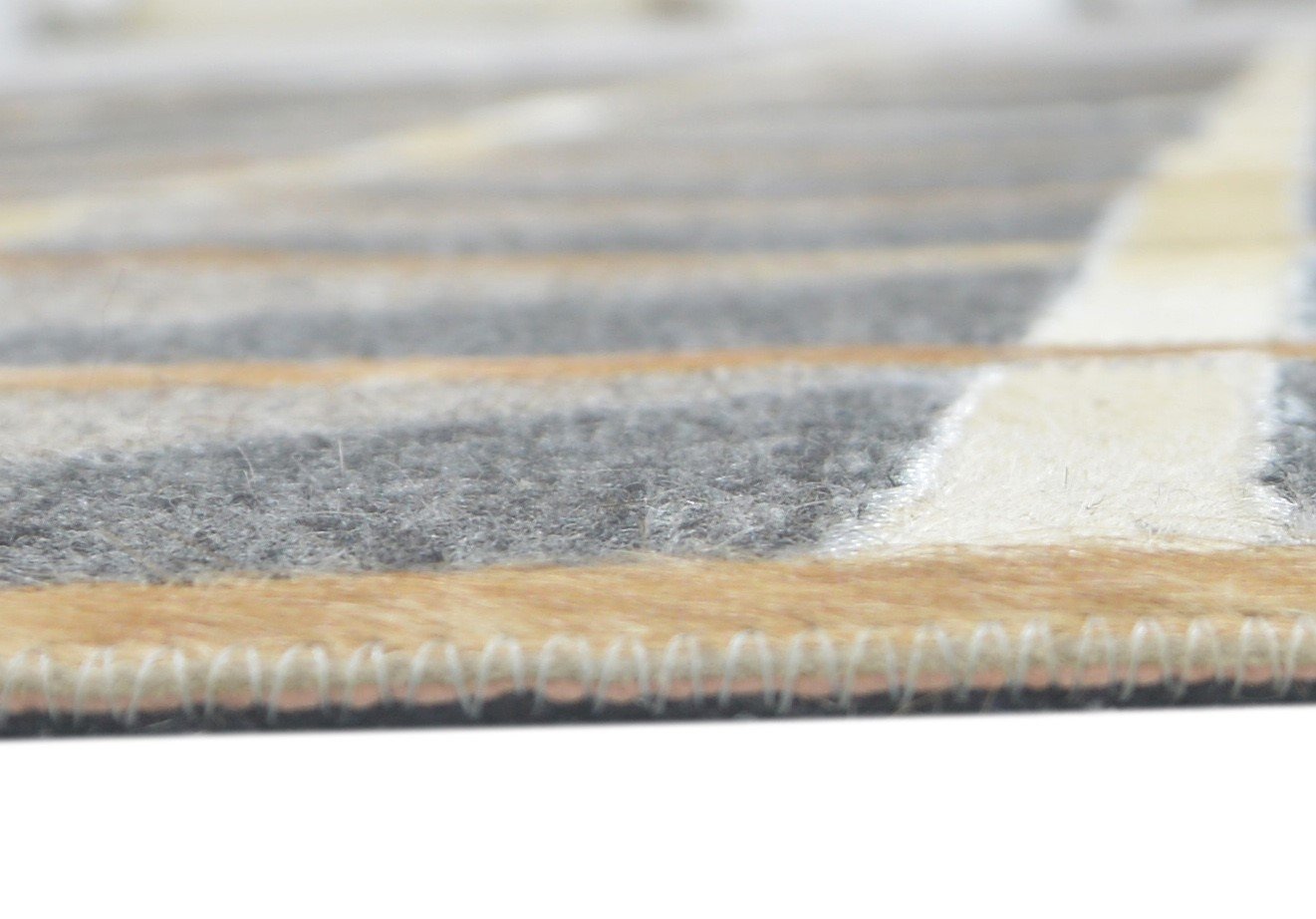 Grey Leather / Cotton Rug 6X9 Modern Hand Woven Scandinavian Plaids Large Carpet   7860683669653