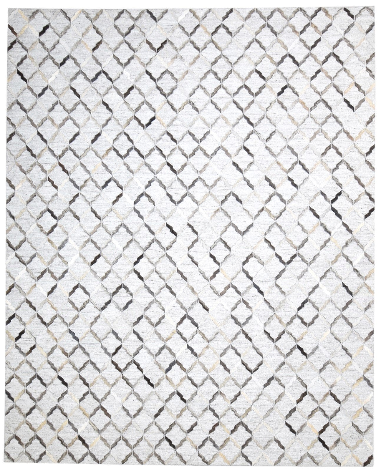 Grey Leather / Cotton Rug 8X10 Modern Hand Woven Scandinavian Geometric Large   7864105435285