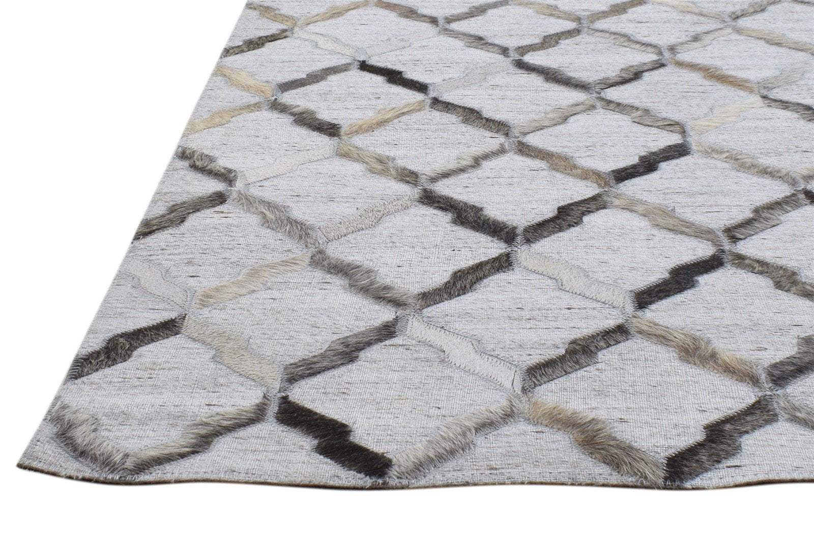 Grey Leather / Cotton Rug 8X10 Modern Hand Woven Scandinavian Geometric Large   7864105435285