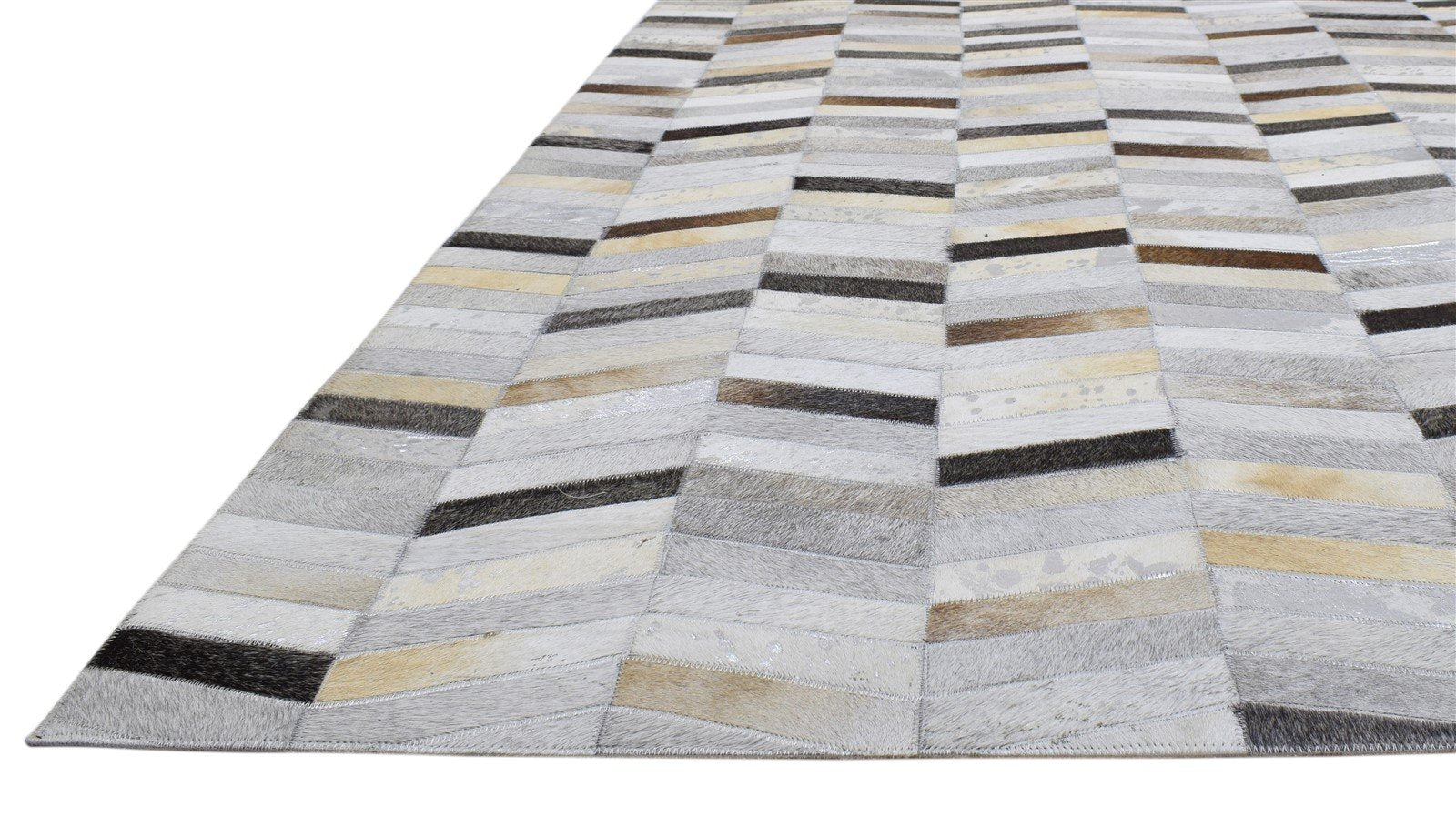 Grey Leather Rug 5' X 7' Modern Hand Woven French Chevron Room Size Carpet   7860683276437