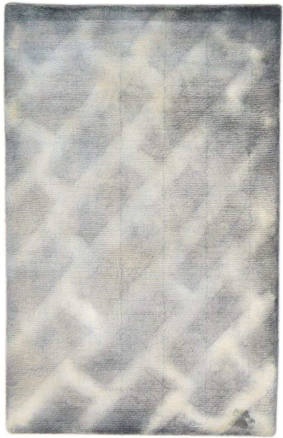 Grey Silk Rug 2' X 3' Modern Handloom Shibori Tie Dye Small Carpet   7860698153109