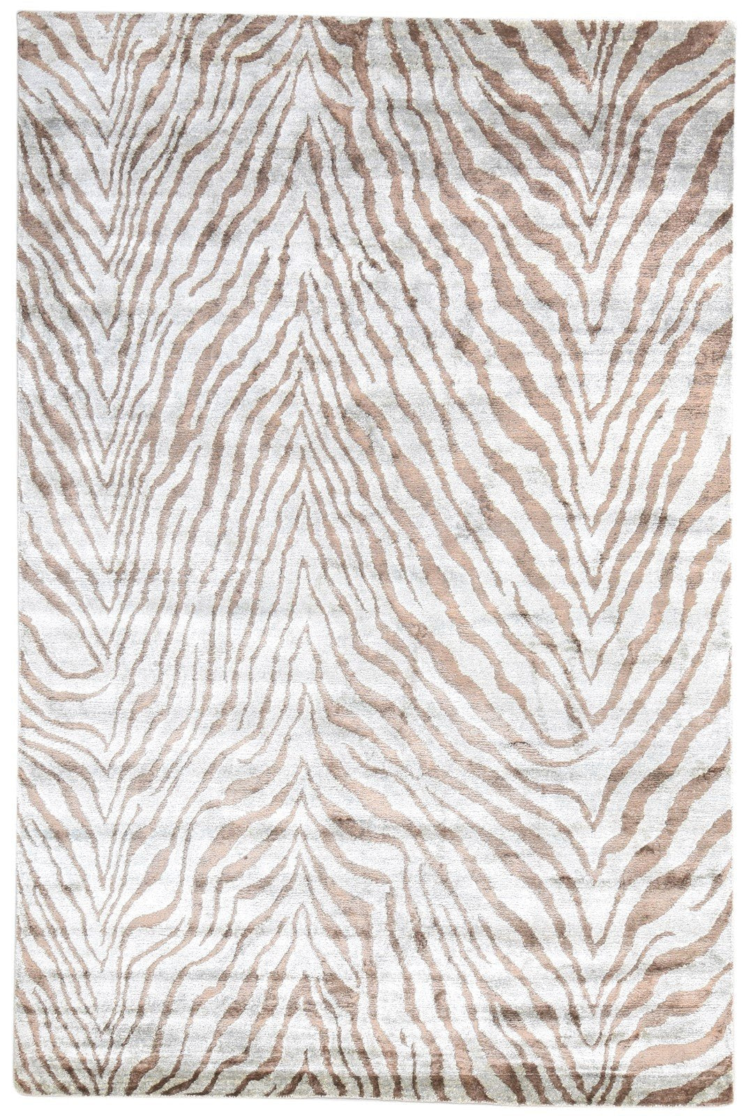 Grey Silk Rug 5' X 8' Modern Hand Knotted Indian Animal Print Room Size Carpet   7865066127509