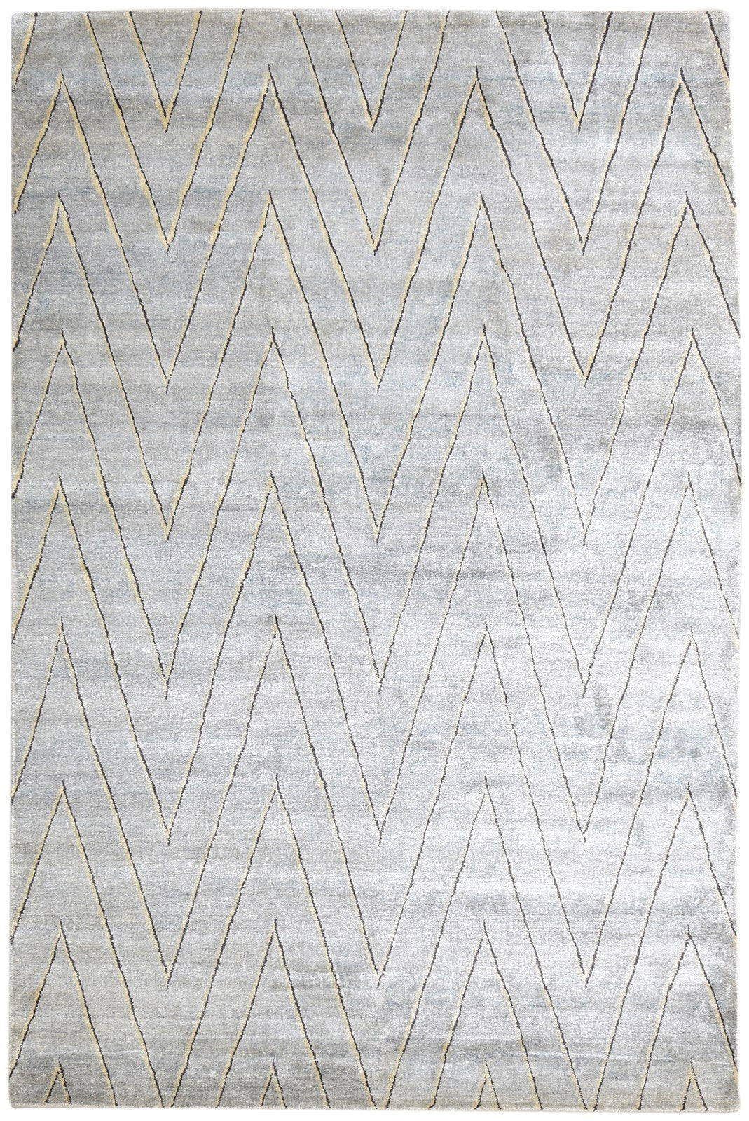 Grey Silk Rug 6' X 9' Modern Hand Knotted Scandinavian Chevron Room Size Carpet   7865070387349