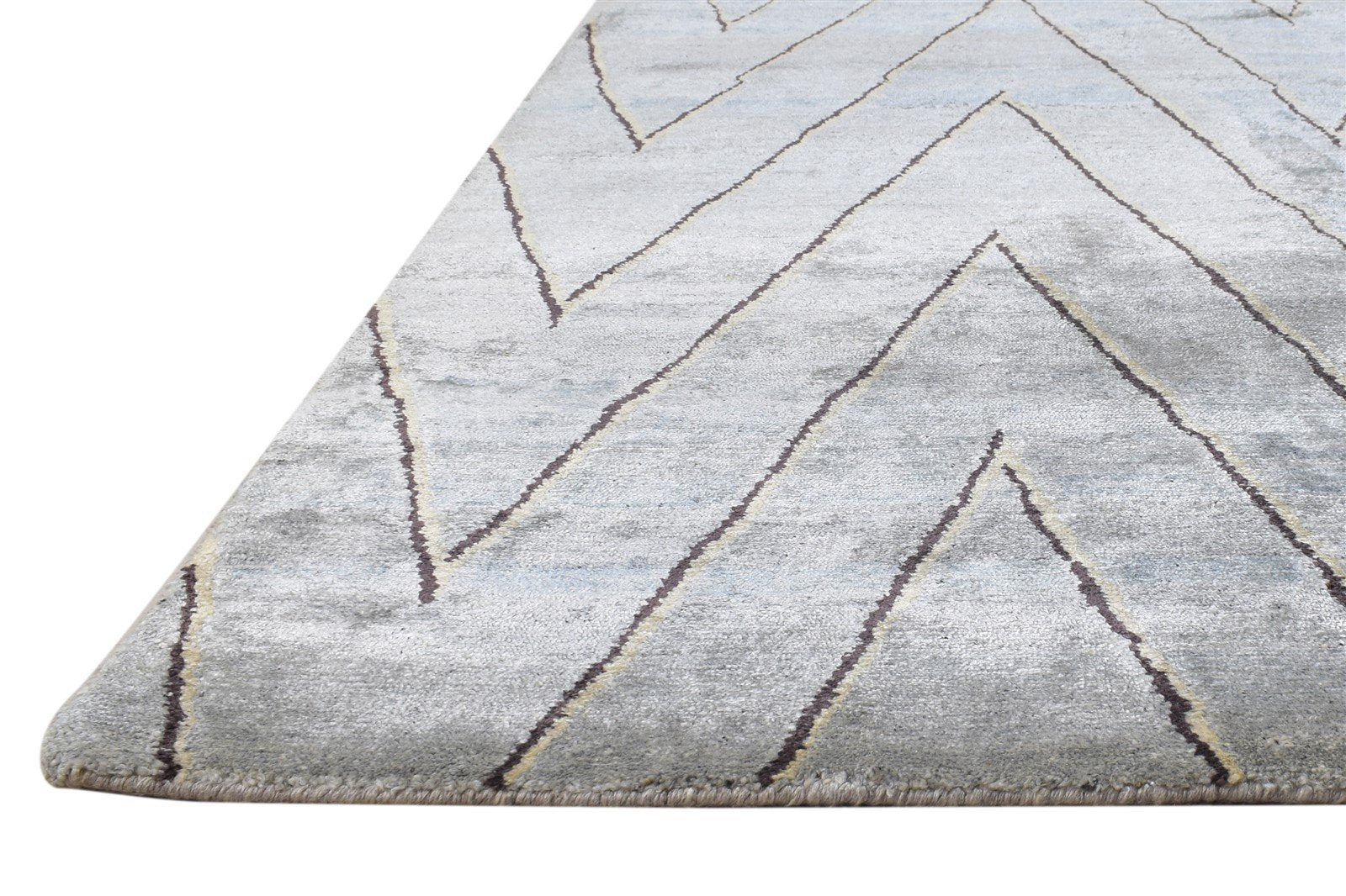 Grey Silk Rug 6' X 9' Modern Hand Knotted Scandinavian Chevron Room Size Carpet   7865070387349