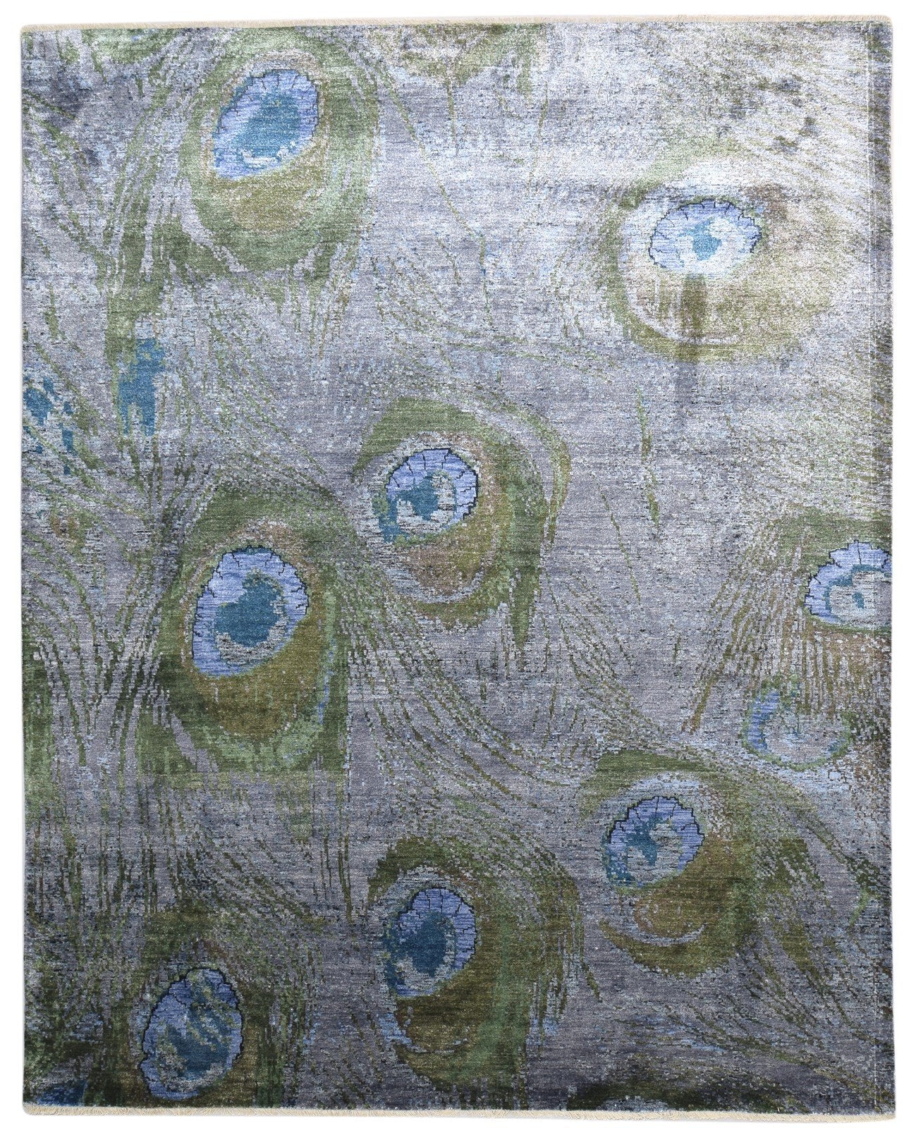 Grey Silk Rug 8' X 10' Modern Hand Knotted Indian Abstract Large Carpet   7864325406869