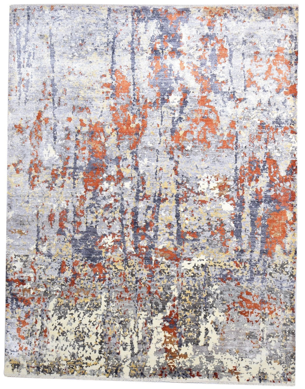 Grey Silk Rug 8' X 10' Modern Hand Knotted Indian Abstract Large Carpet   7864325931157