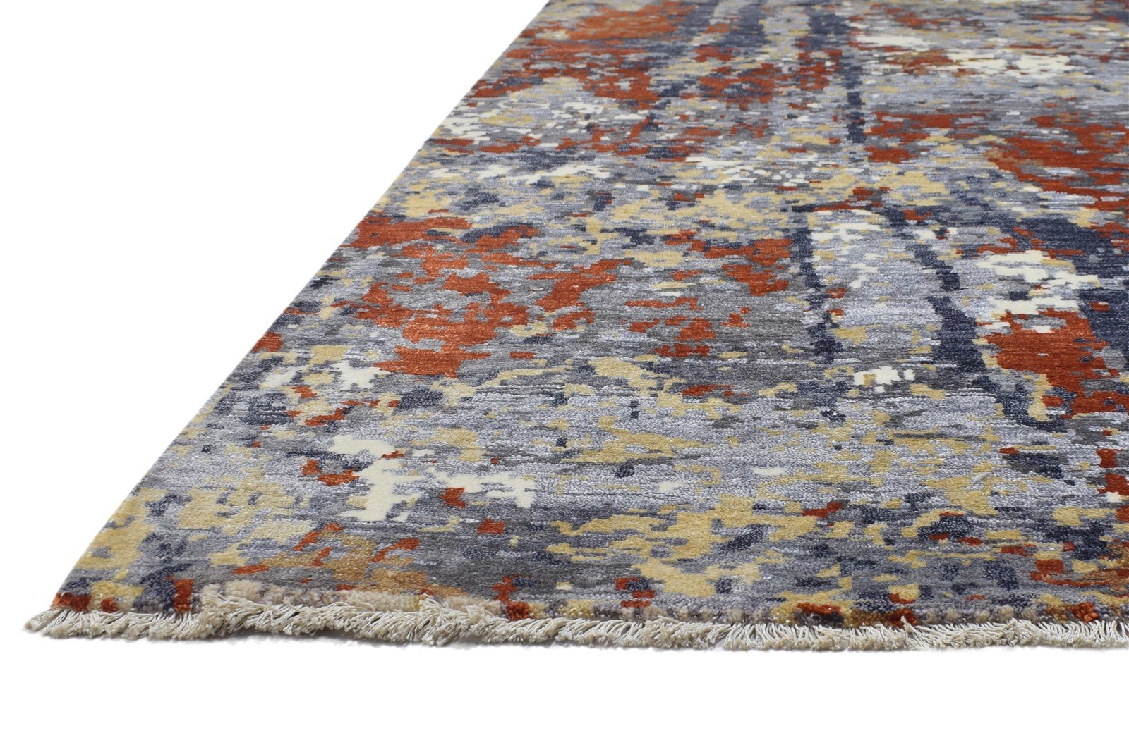 Grey Silk Rug 8' X 10' Modern Hand Knotted Indian Abstract Large Carpet   7864325931157