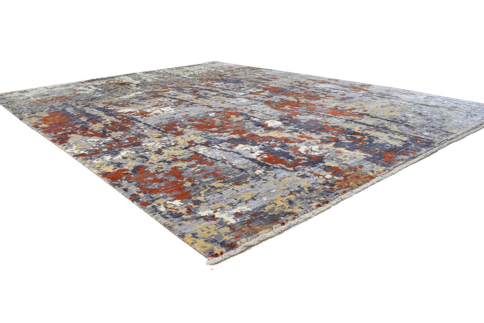 Grey Silk Rug 8' X 10' Modern Hand Knotted Indian Abstract Large Carpet   7864325931157