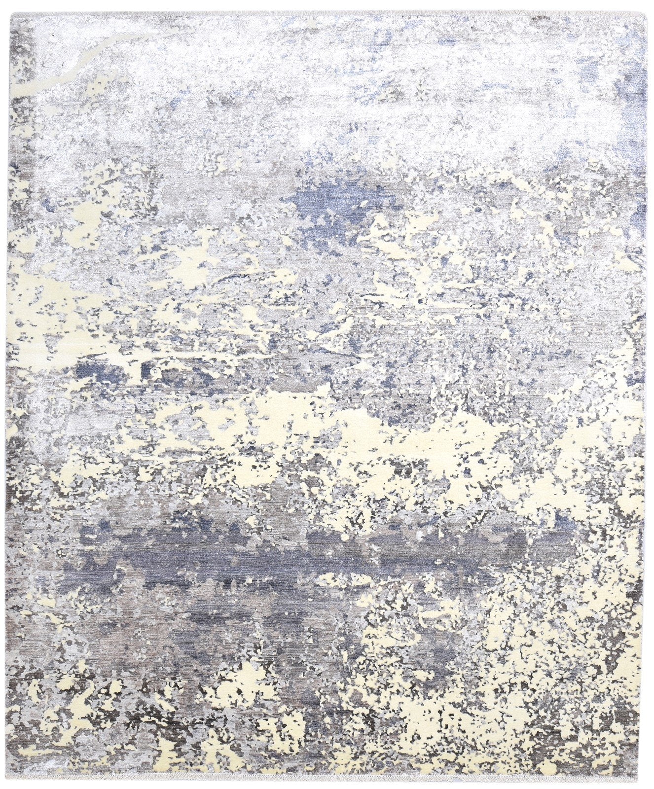 Grey Silk Rug 8' X 10' Modern Hand Knotted Indian Abstract Large Carpet   7864319967381