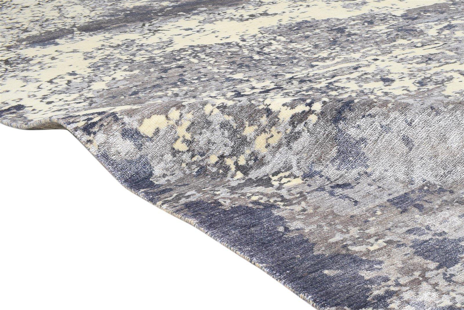 Grey Silk Rug 8' X 10' Modern Hand Knotted Indian Abstract Large Carpet   7864319967381