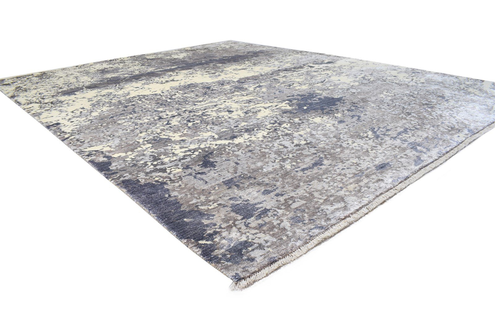 Grey Silk Rug 8' X 10' Modern Hand Knotted Indian Abstract Large Carpet   7864319967381