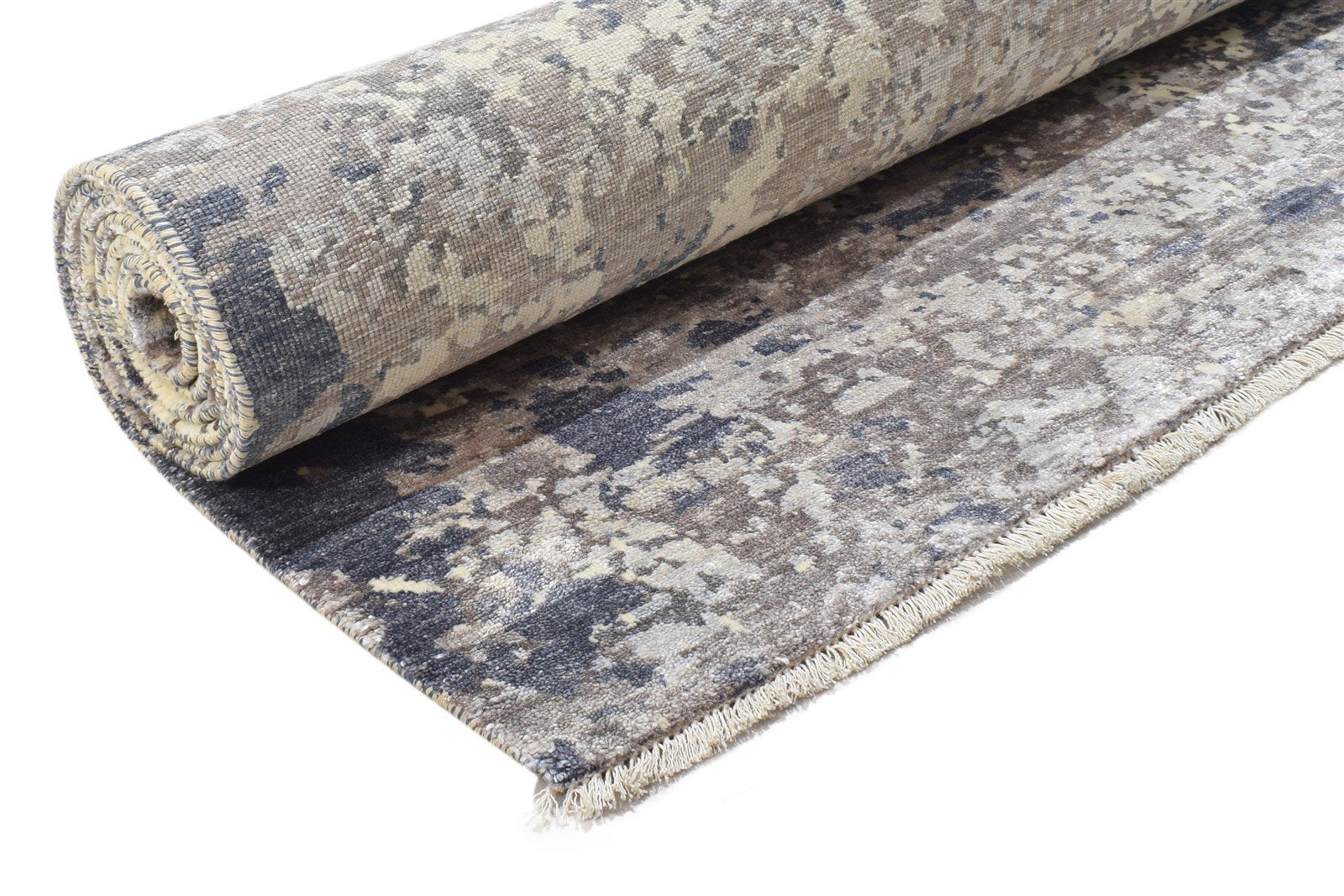 Grey Silk Rug 8' X 10' Modern Hand Knotted Indian Abstract Large Carpet   7864319967381