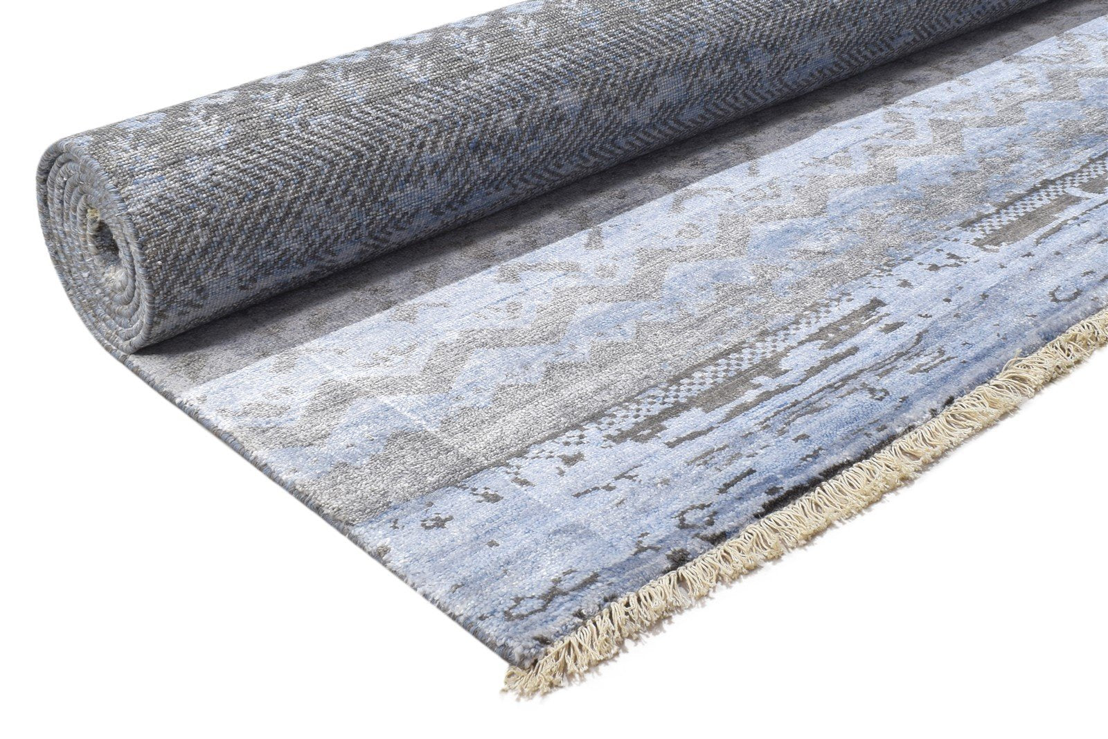 Grey Silk Rug 8' X 10' Modern Hand Knotted Scandinavian Abstract Large Carpet   7864319738005