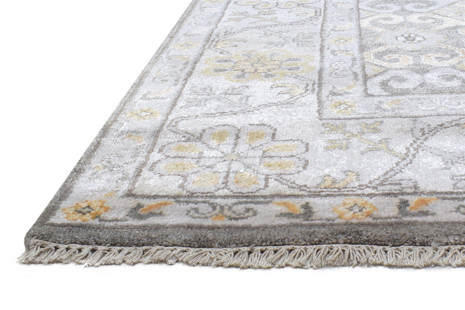 Grey Silk Rug 8' X 10' Persian Hand Knotted Mughal Oriental Large Carpet   7864192991381