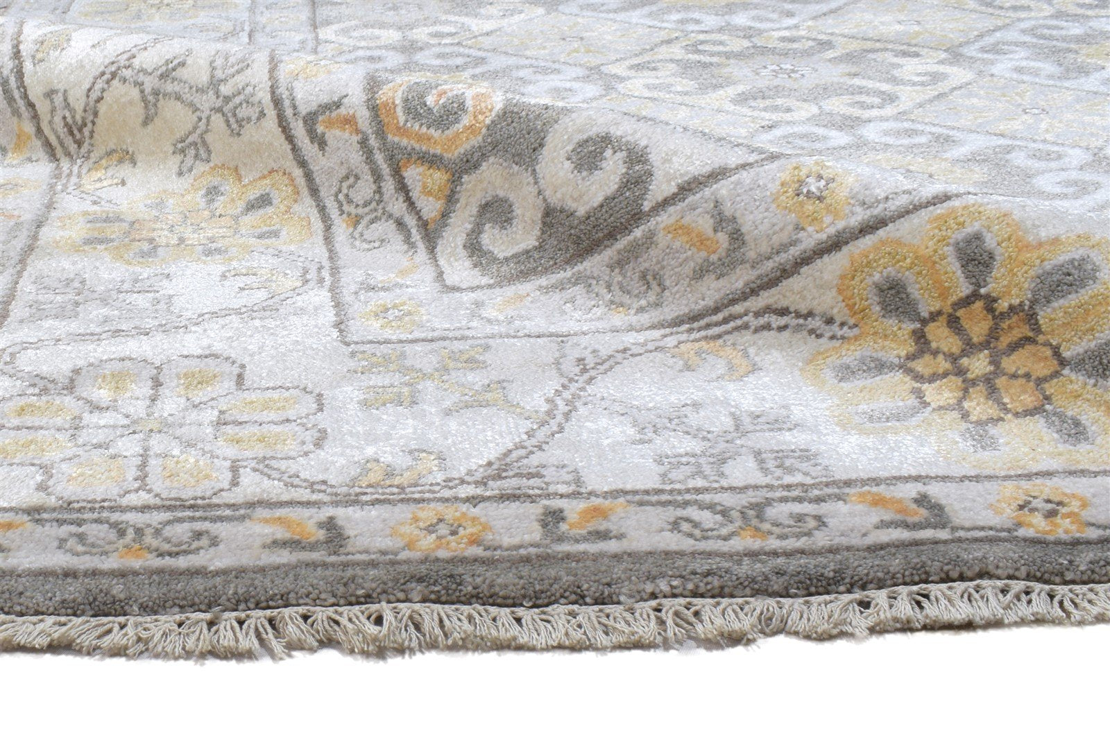 Grey Silk Rug 8' X 10' Persian Hand Knotted Mughal Oriental Large Carpet   7864192991381