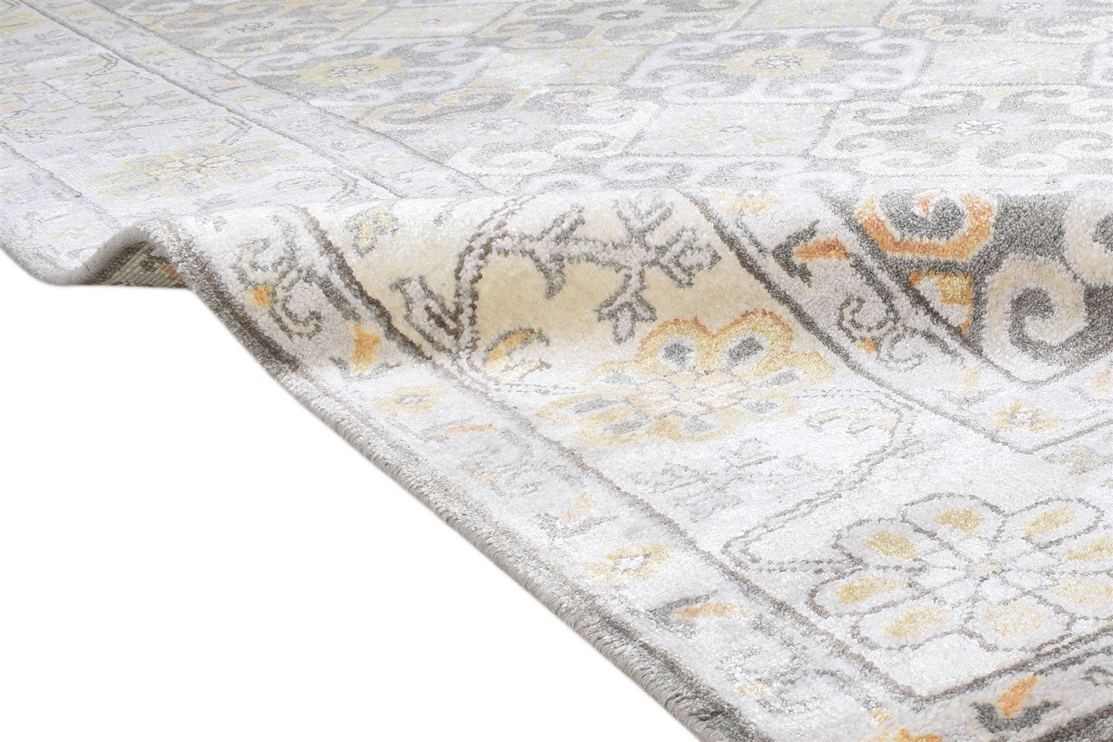 Grey Silk Rug 8' X 10' Persian Hand Knotted Mughal Oriental Large Carpet   7864192991381