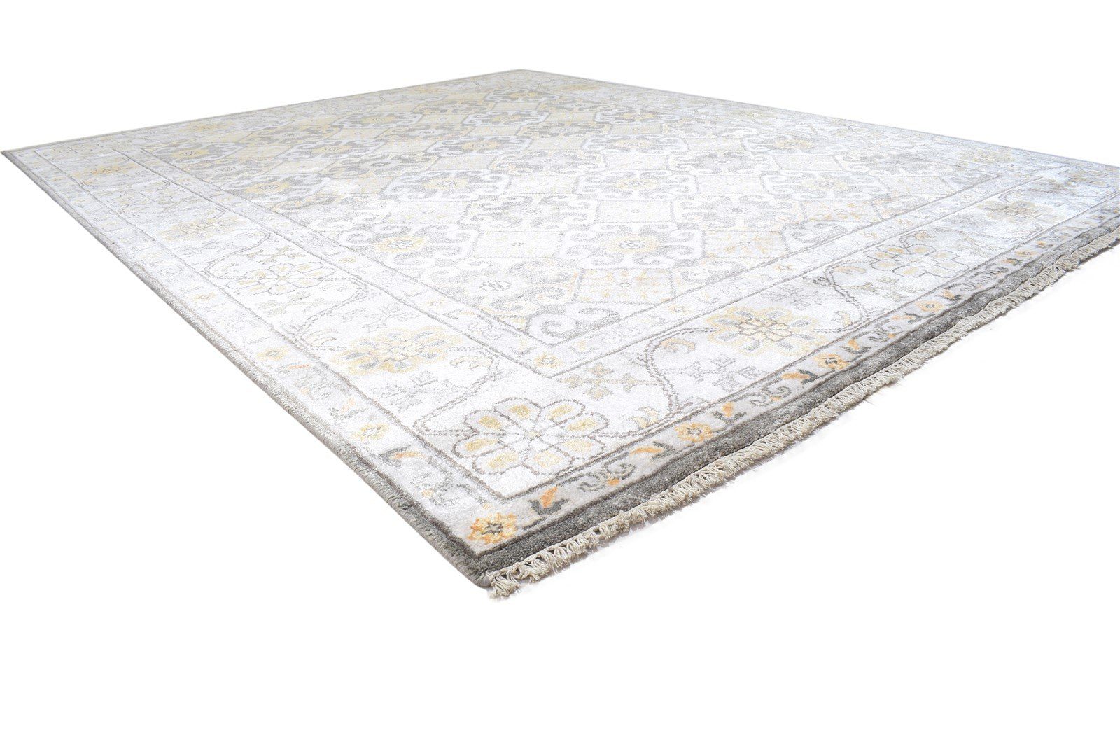 Grey Silk Rug 8' X 10' Persian Hand Knotted Mughal Oriental Large Carpet   7864192991381
