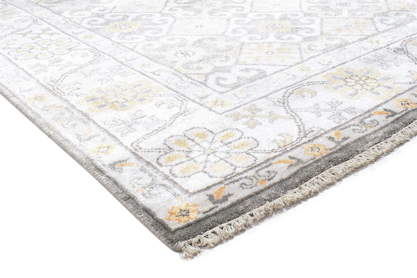 Grey Silk Rug 8' X 10' Persian Hand Knotted Mughal Oriental Large Carpet   7864192991381