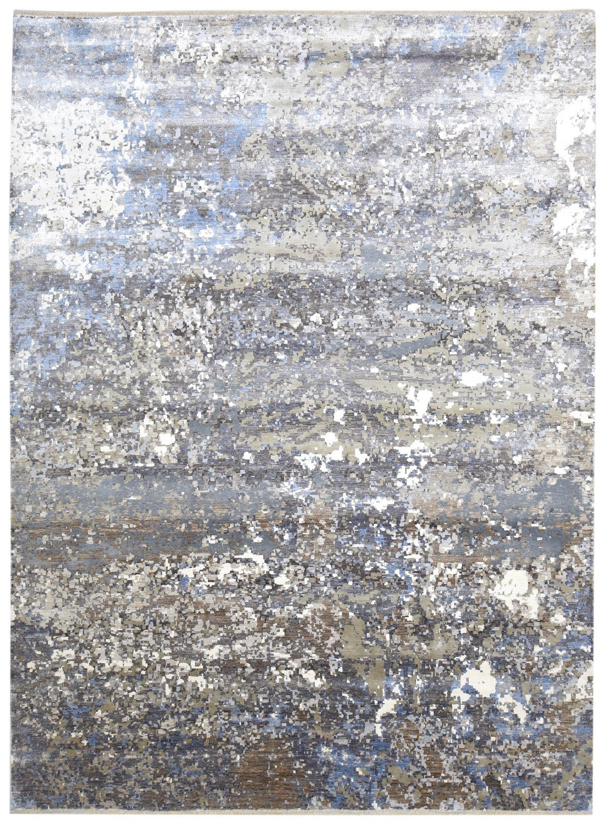 Grey Silk Rug 8' X 11' Modern Hand Knotted Indian Abstract Large Carpet   7864320983189