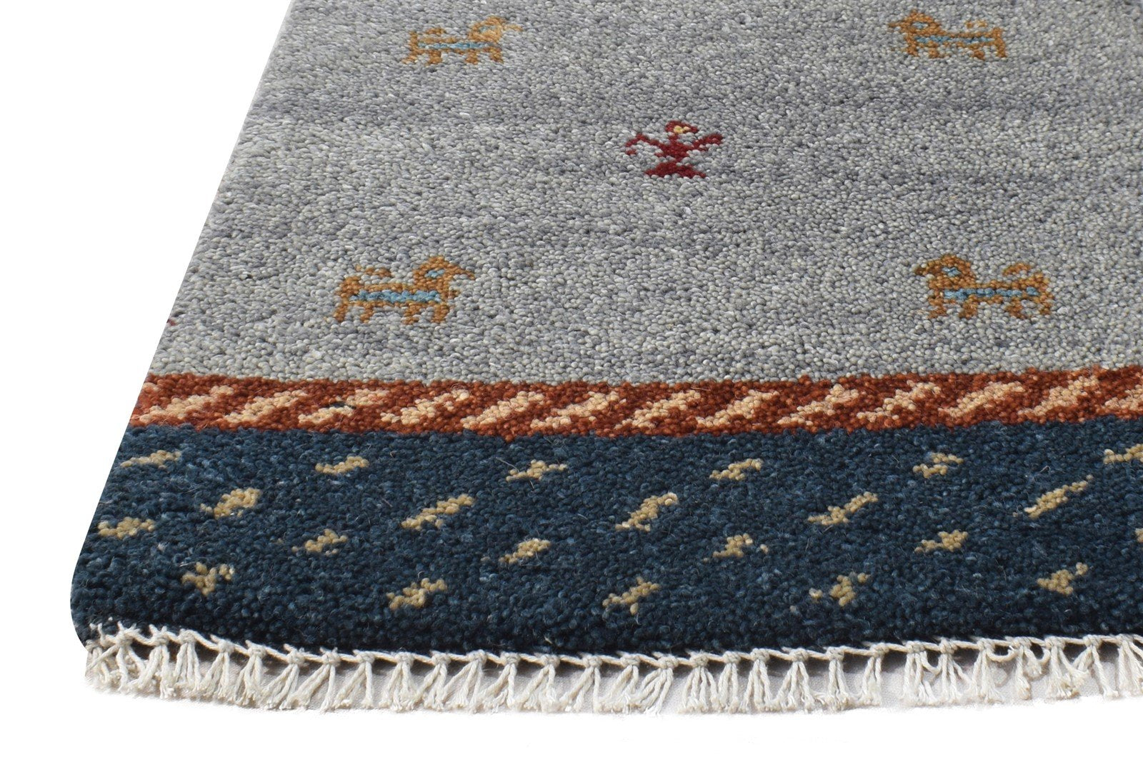 Grey Wool Rug 1' X 2' Southwestern Hand Knotted American Tribal Small Carpet   7865058263189