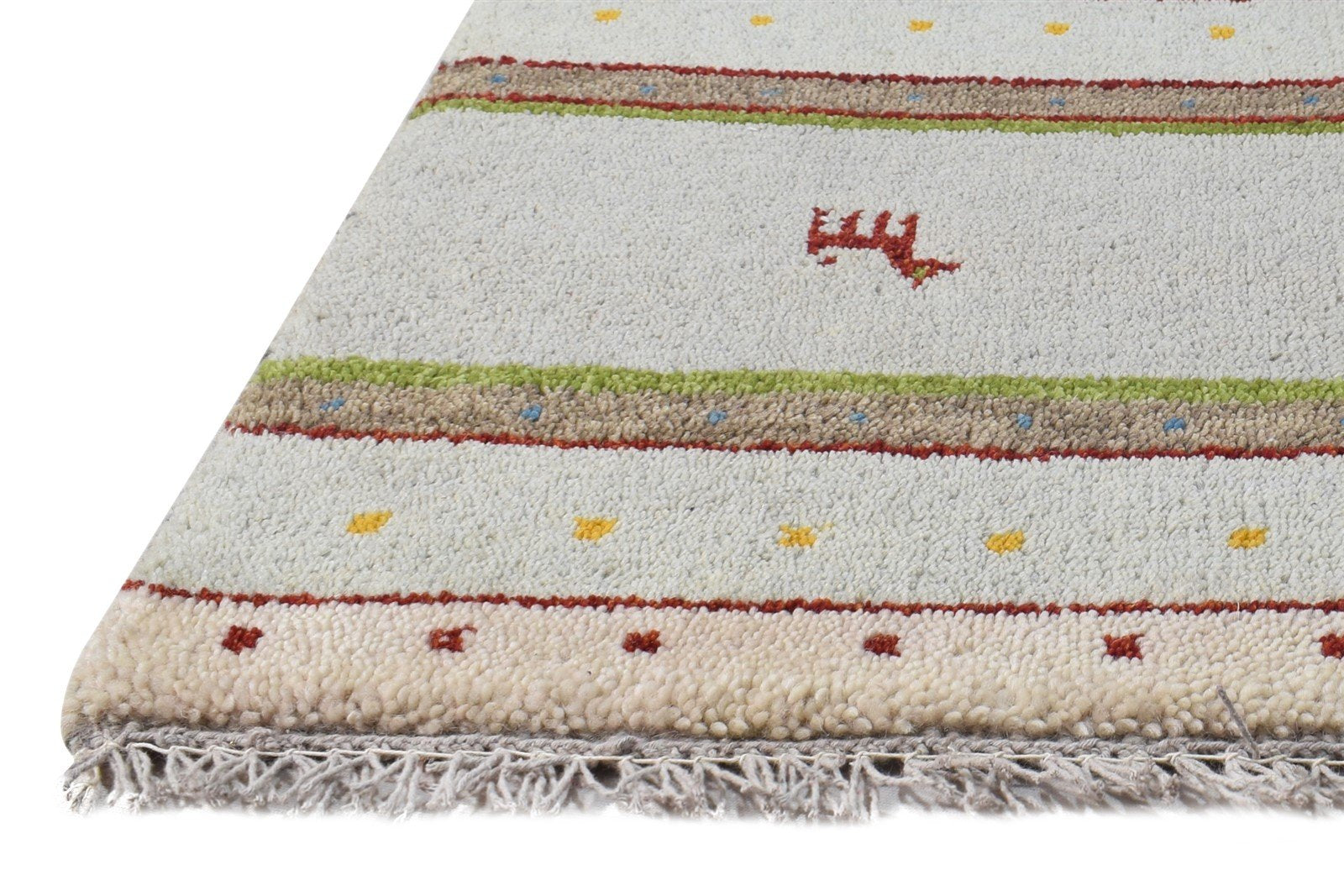 Grey Wool Rug 1' X 2' Southwestern Hand Knotted Gabbeh Striped Small Carpet   7865090605205