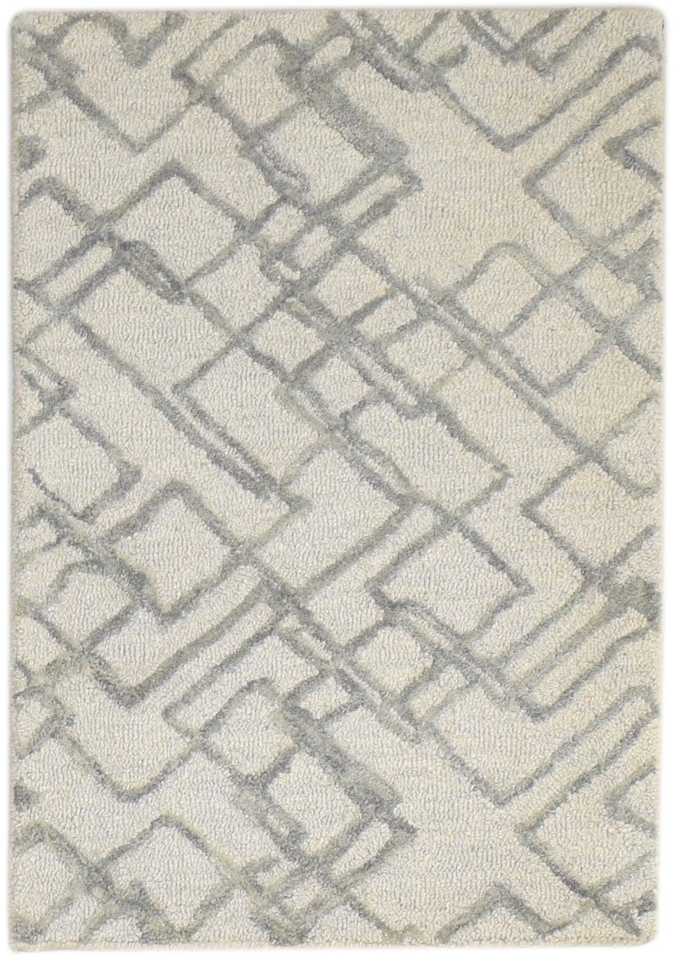 Grey Wool Rug 2' X 3' Modern Hand Tufted Moroccan Geometric Small Carpet   7864133877909