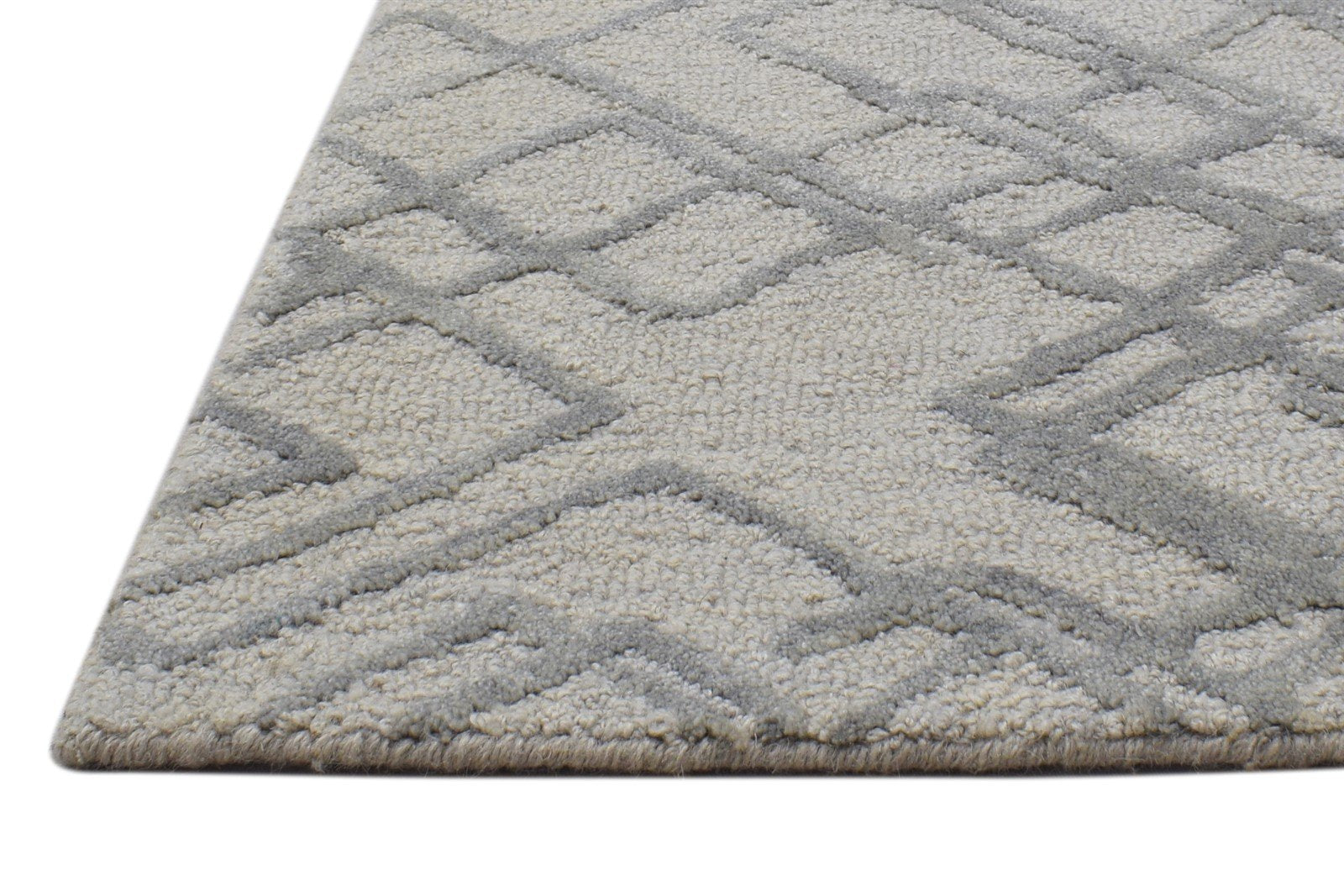 Grey Wool Rug 2' X 3' Modern Hand Tufted Moroccan Geometric Small Carpet   7864133877909