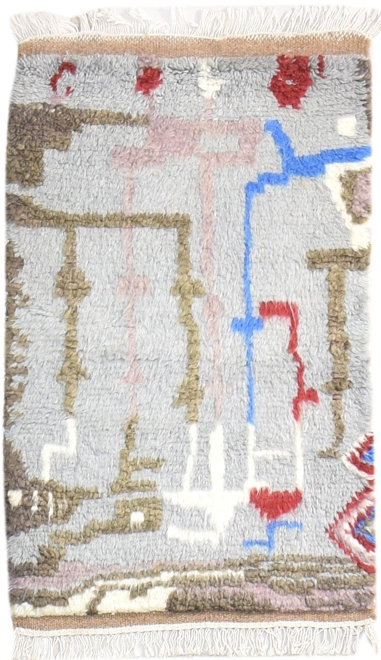 Grey Wool Rug 2' X 4' Modern Hand Knotted Moroccan Abstract Small Carpet   7865122914453